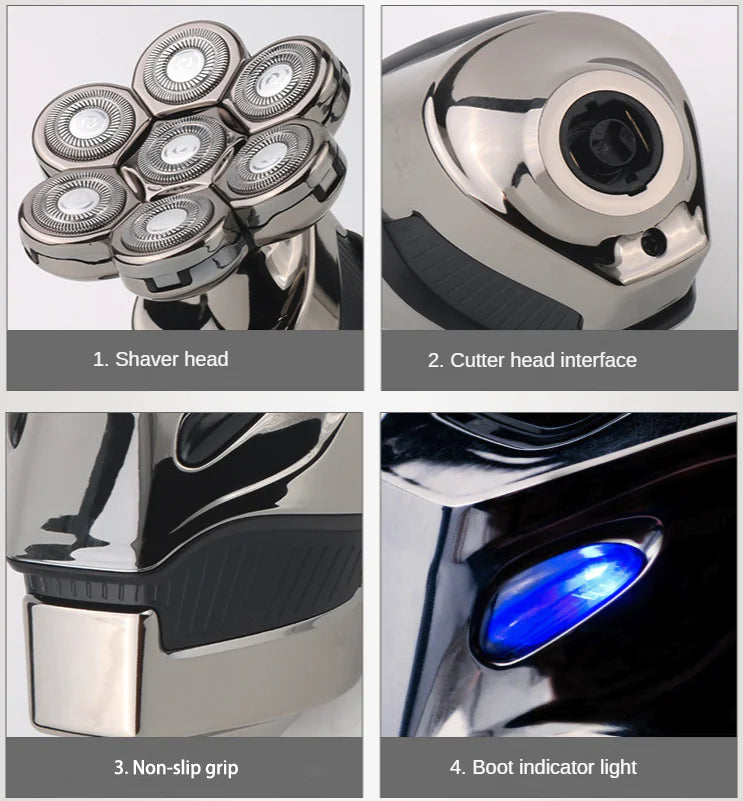 7D Cordless Shaver Hair Trimmer Men’s 5-In-1 Electric Head Shaver Razor Men Wet by Anti Spier