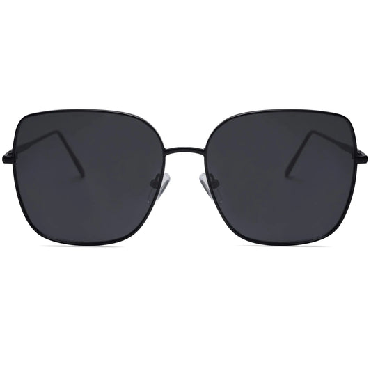 SOJOS Trendy Oversized Square Metal Frame Sunglasses for Women Men Flat Mirrored Lens UV Protection Sunglasses SJ1146 Black/Grey by Anti Spier