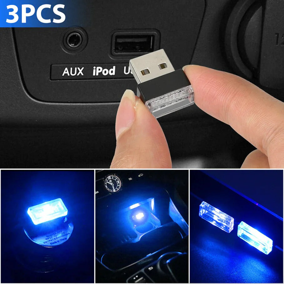 3x Mini Blue LED USB Car Interior Light Neon Atmosphere Ambient Lamp Accessories by Anti Spier