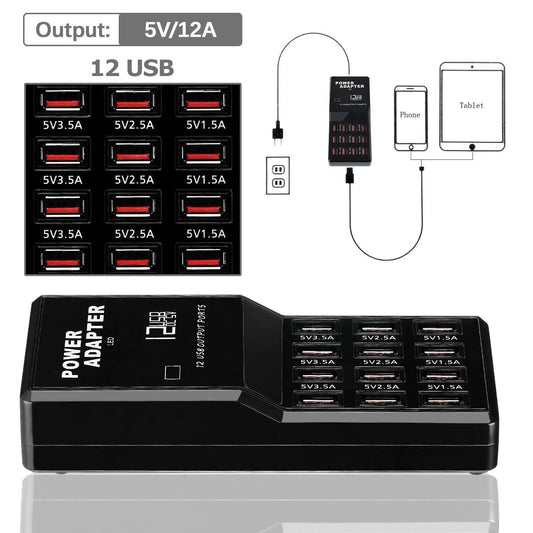 Multi 12 Port USB Charging Station Hub Desktop Wall Cell Phone Charger Organizer by Anti Spier