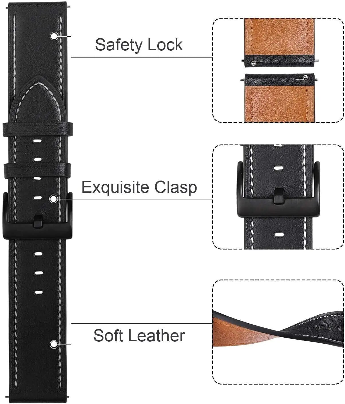 18mm 20mm 22mm Classic Genuine Leather Watch Band Strap Quick Release Wristband by Anti Spier