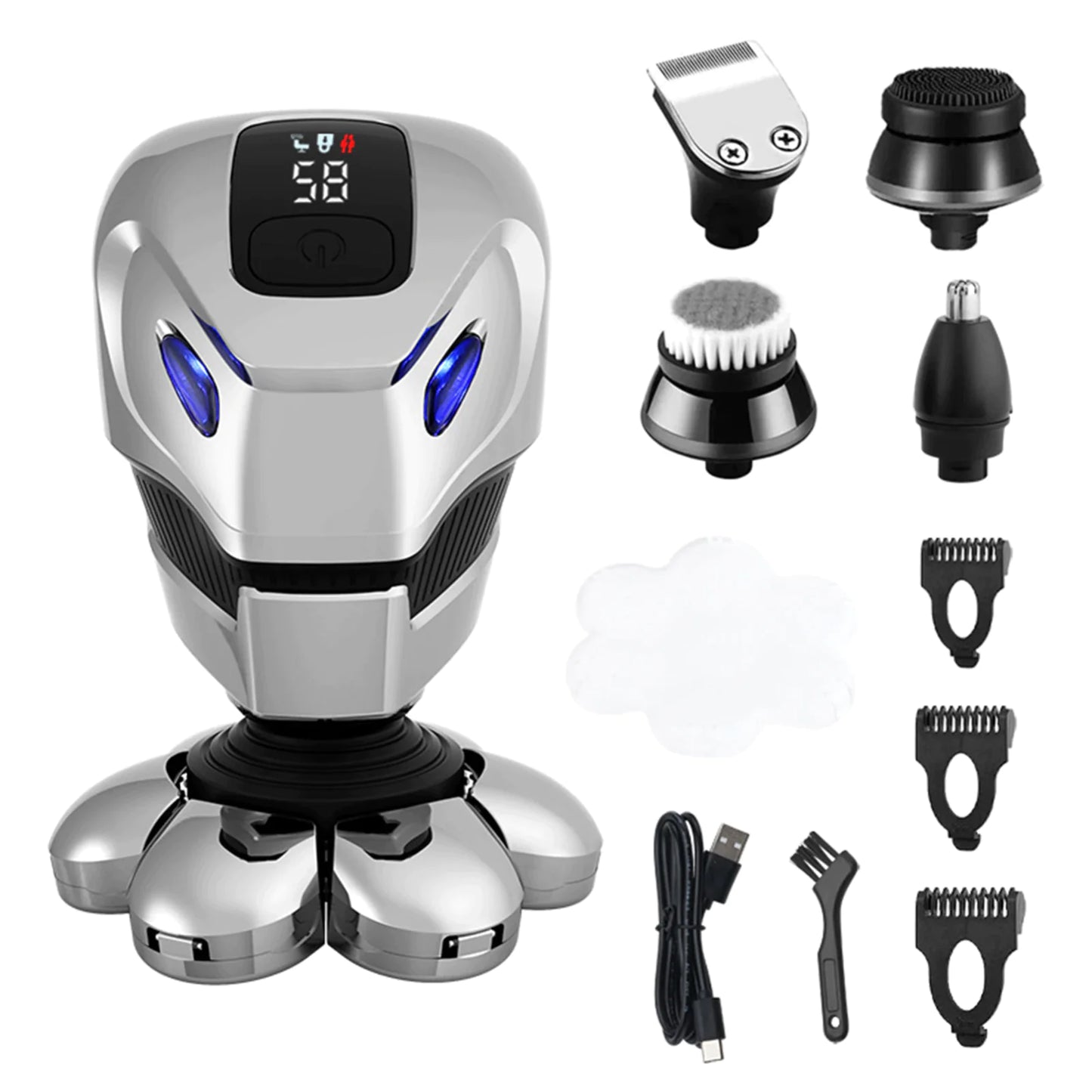 7D Cordless Shaver Hair Trimmer Men’s 5-In-1 Electric Head Shaver Razor Men Wet by Anti Spier