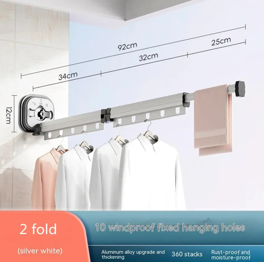 Retractable Aluminum Suction Cup Clothes Hanger by Anti Spier