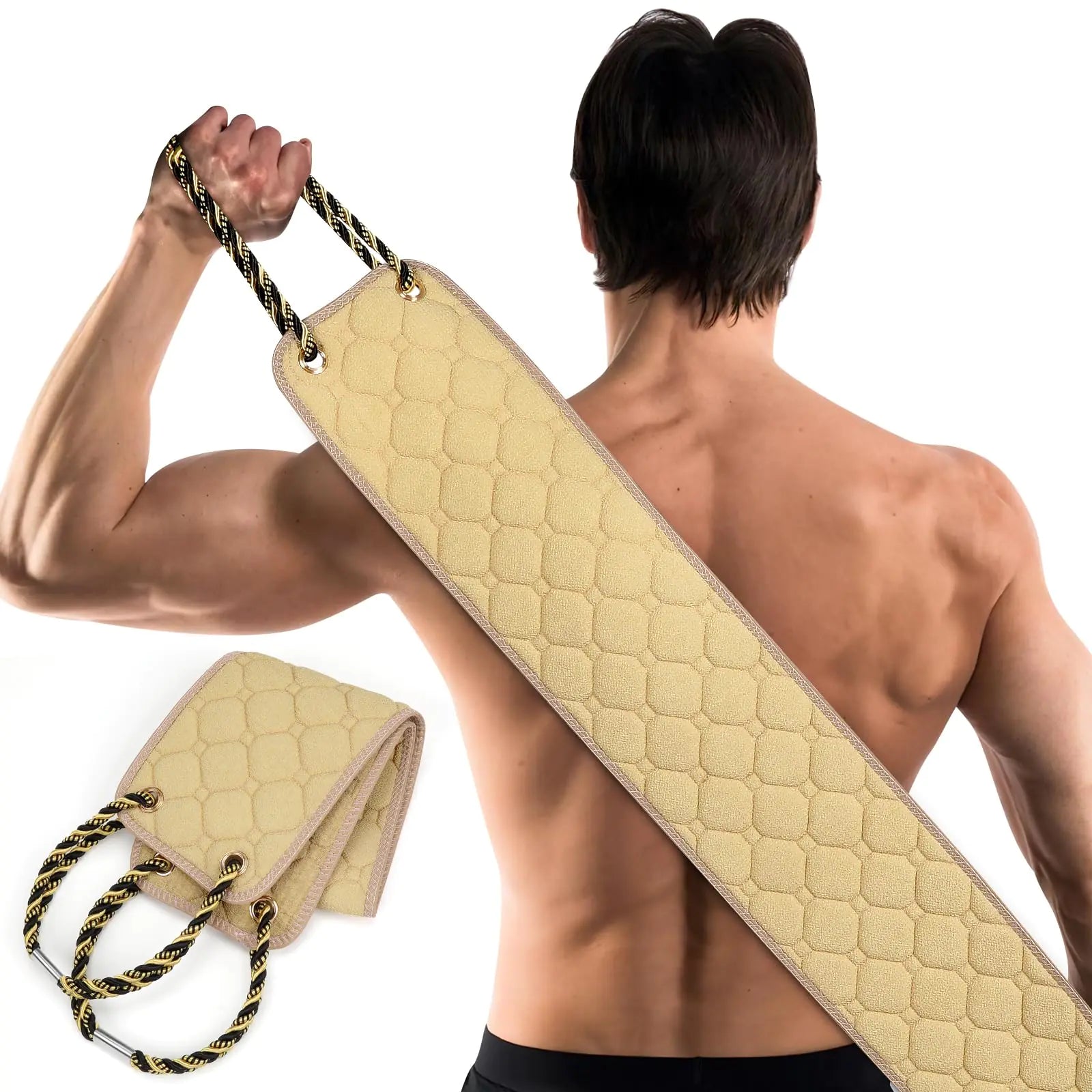 Exfoliating Back Scrubber with Handles, 39 Inch Double-Sided Back Exfoliator Body Scrub Towel, Exfoliating Washcloth Bath Tool for Use in Shower, Back Washer to Deep Clean Your Skin for Men & Women Beige (39*5.5 Inch) by Anti Spier