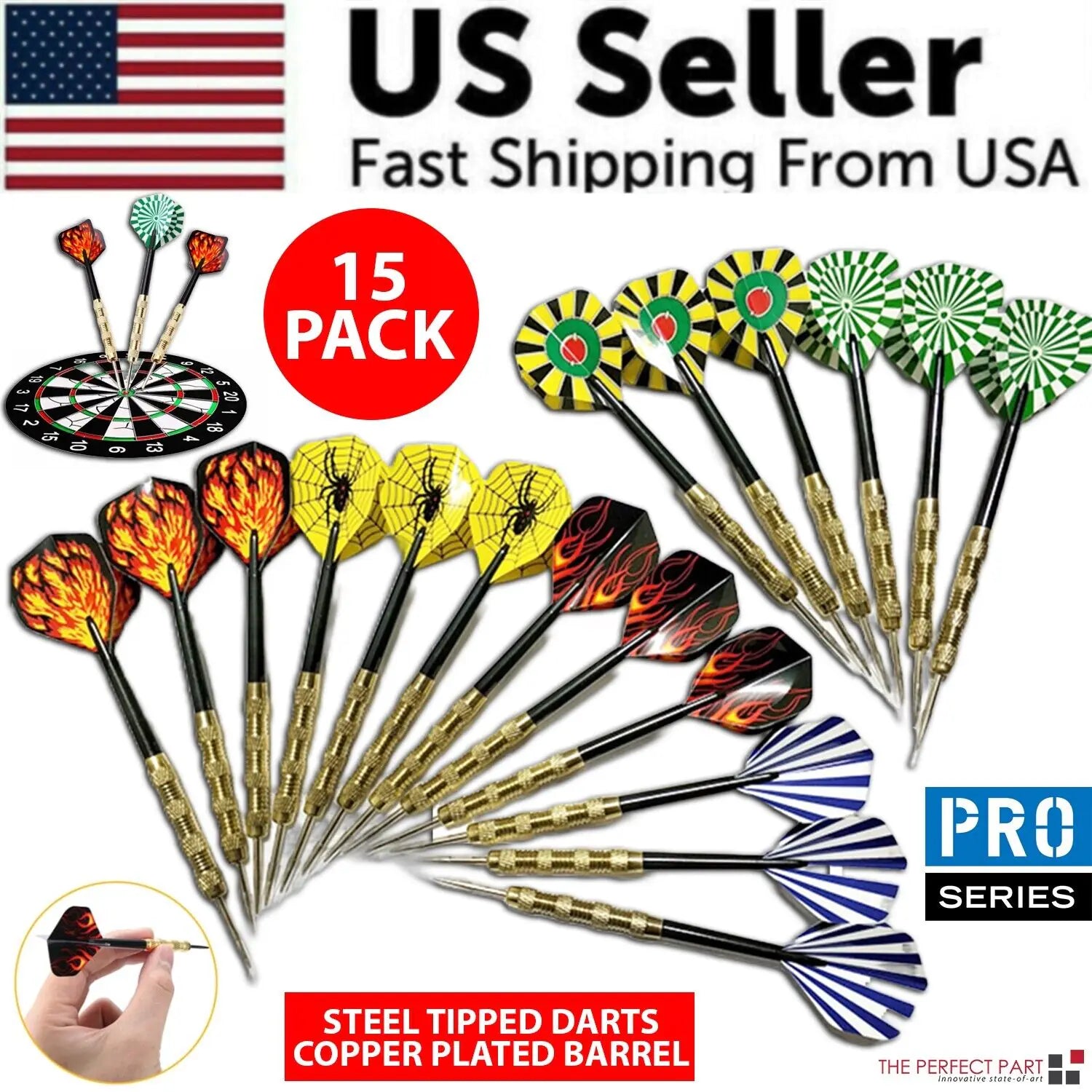 5 Sets (15Pcs) Steel Tip Professional Darts Set Darts Slim Barrel Dart Flights by Anti Spier