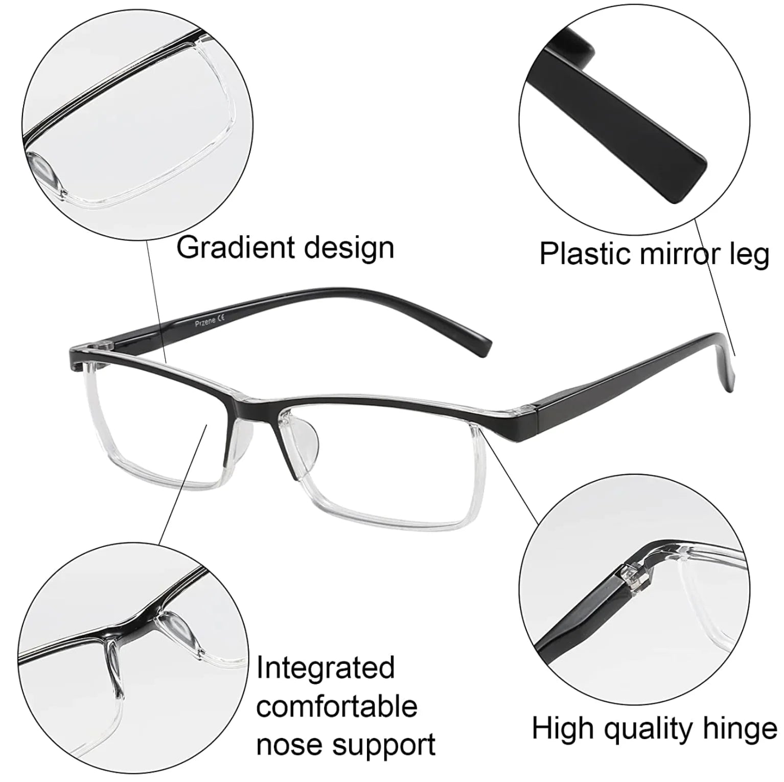 4 Pack Reading Glasses Readers Men Women Square Frame Spring Hinge Unisex Pairs by Anti Spier