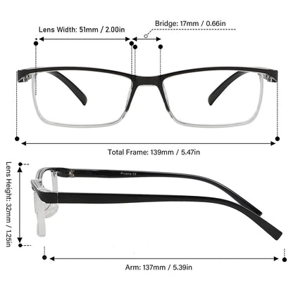 4 Pack Reading Glasses Readers Men Women Square Frame Spring Hinge Unisex Pairs by Anti Spier