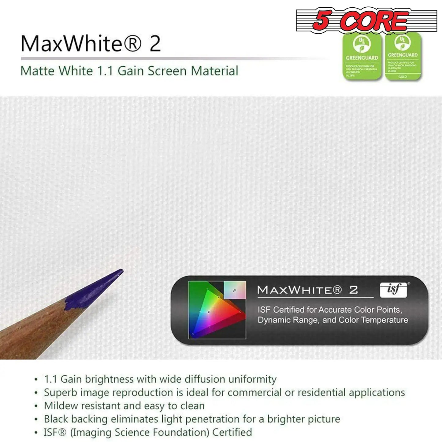 5Core Projector Screen with Tripod Stand 72" 4:3 Ultra HD Anti-Crease Indoor Outdoor Projection by Anti Spier