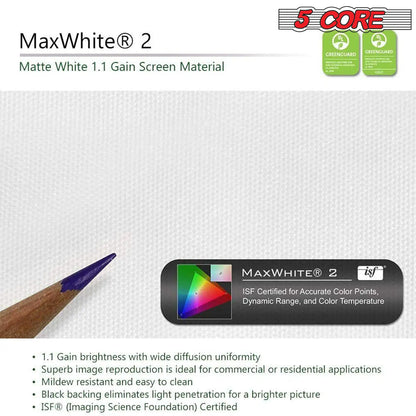 5Core Projector Screen with Tripod Stand 72" 4:3 Ultra HD Anti-Crease Indoor Outdoor Projection by Anti Spier