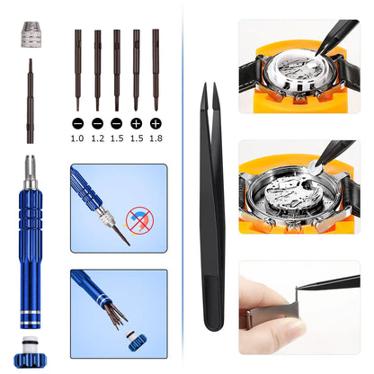 JOREST Watch Repair Kit, for Watch Battery Replacement & Watch Link Removal and Resizing & Watch Opener, Watch Repair Screwdriver Set, Watch Wrench Back Remover, Watch Cleaning, Spring Bar Tool by Anti Spier