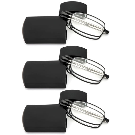 3 Pack Folding Reading Glasses for Men Women Blue Light Blocking Computer Readers Spring Hinge with Small Compact Case Black 2.75 by Anti Spier