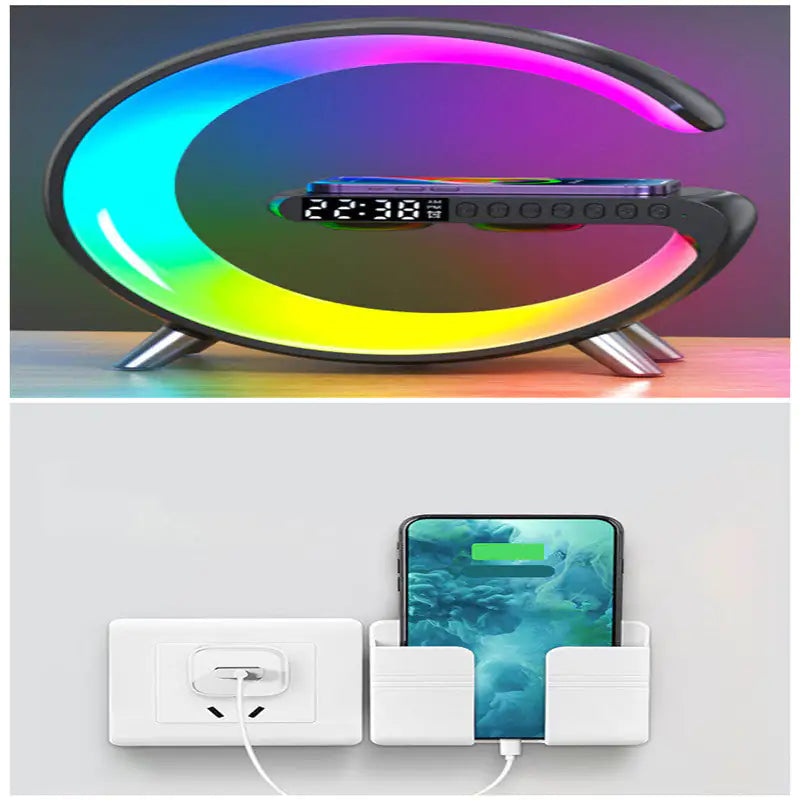New Intelligent G Shaped LED Lamp Bluetooth Speake Wireless Charger Atmosphere Lamp App Control For Bedroom Home Decor by Anti Spier
