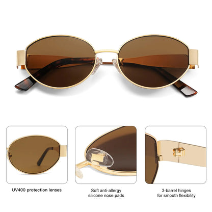 SOJOS Retro Oval Sunglasses for Women Men Trendy Sun Glasses Classic Shades UV400 Protection SJ1217 Gold/Grey by Anti Spier