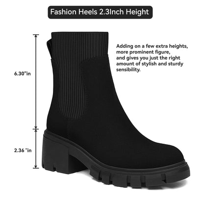 Athlefit Women's Chelsea Boots Fashion Slip on Platform Ankle Boots Lug Sole Chunky Booties 8 02black by Anti Spier