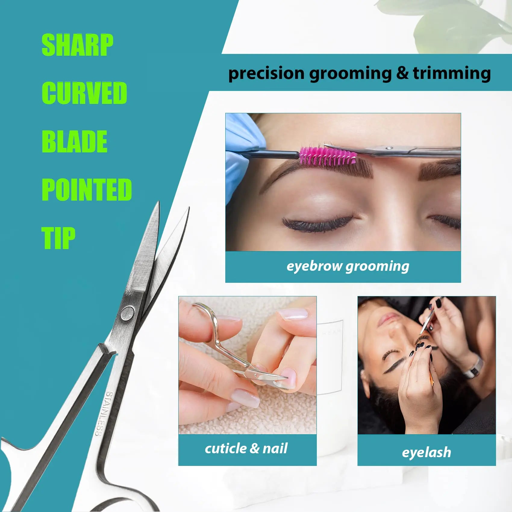 Facial Hair Small Grooming Scissors For Men Women - Eyebrow, Nose Hair, Mustache, Beard, Eyelashes, Ear Trimming Kit - Curved and Rounded Safety Tip Clippers For Hair Cutting - 2PCS Silver by Anti Spier