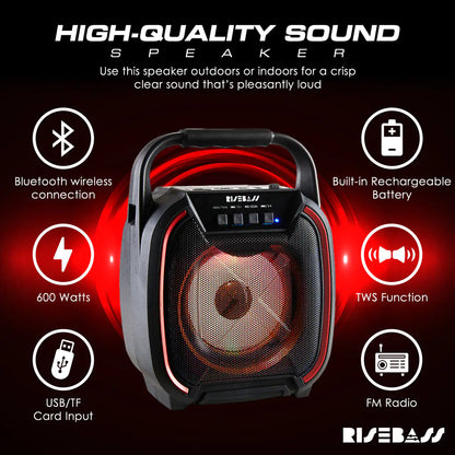 8" 600 watt Speaker - Portable Wireless Bluetooth Speaker with TWS Function by Anti Spier