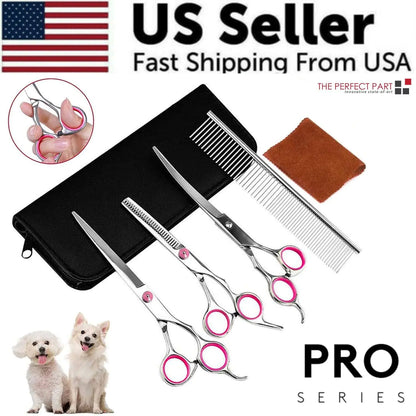 Pet Dog Grooming Scissors Stainless Straight Curved Thinning Shears Trimmer Kits by Anti Spier