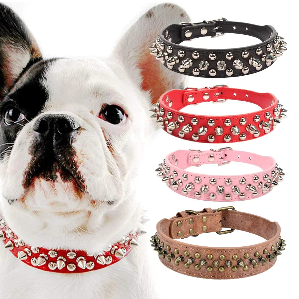 Spiked Studded Leather Dog Collar Rivets Pet Small Large Cat Pit Bull Adjustable by Anti Spier