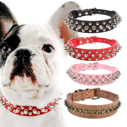 Spiked Studded Leather Dog Collar Rivets Pet Small Large Cat Pit Bull Adjustable by Anti Spier