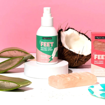 Freeman Flirty Feet Coconut and Aloe Instant Peeling Foot Spray, Softening Foot Peel Mask Exfoliates & Removes Dead Skin, Moisturizes Dry Feet, Clean Ingredients, 4 fl.oz./ 118 ml Bottle (Pack of 2) 4 Fl Oz (Pack of 2) Foot Peel Spray, 1 Count by Anti Spier