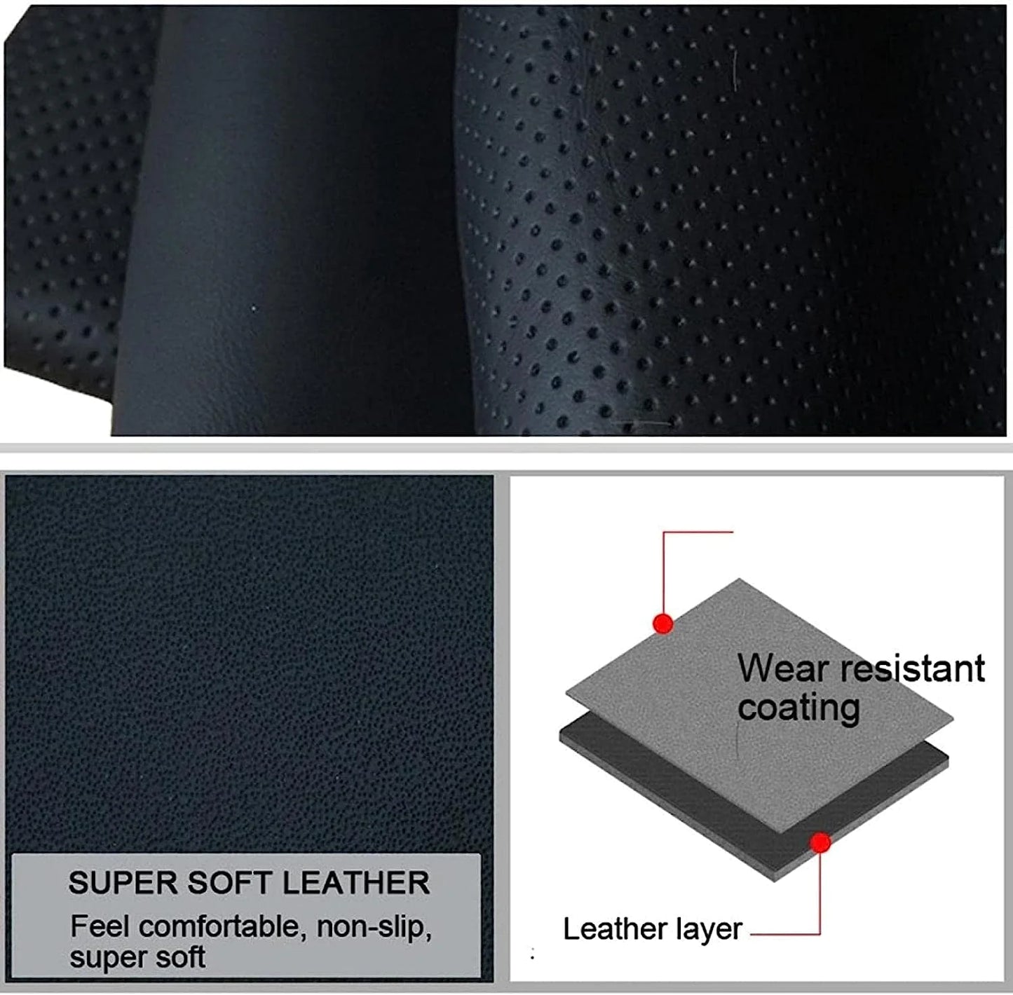 Genuine Leather DIY Car Steering Wheel Cover Anti-slip For 15"/38 cm Black US by Anti Spier