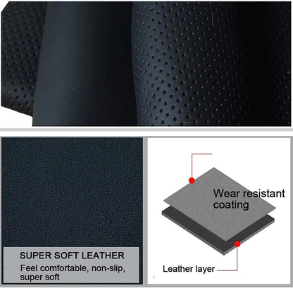Genuine Leather DIY Car Steering Wheel Cover Anti-slip For 15"/38 cm Black US by Anti Spier