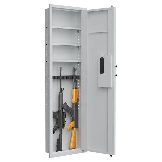 53Passwod Touch Panel In-Wall Safe,Hidden Wall Gun Safe For Rifles With Adjustable Shelves,Assembled Storage Multifunctional Wall Safe For Firearm And Valuables White-Digital by Anti Spier