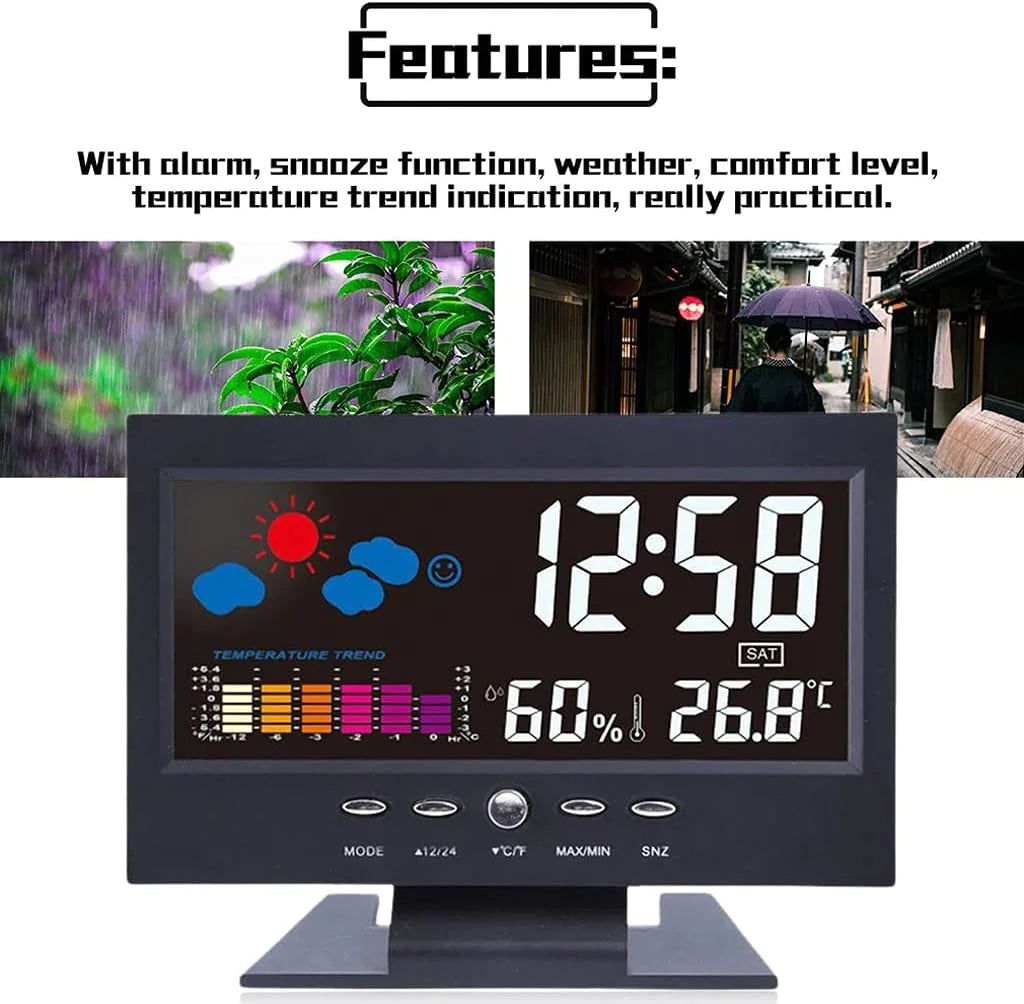 LED Digital Alarm Clock Snooze Calendar Thermometer Hygrometer Weather Display by Anti Spier