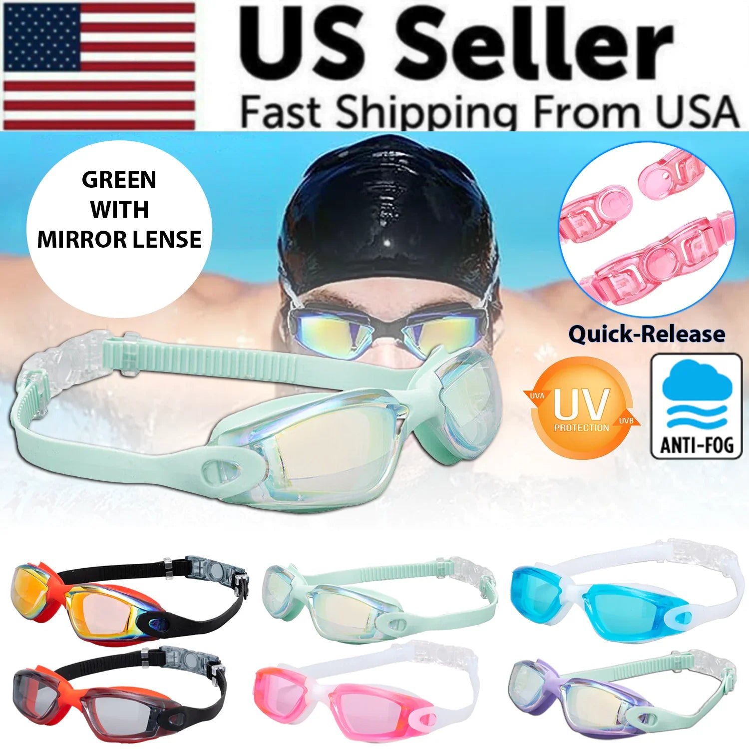 Clear Comfortable Swimming Goggles UV- Anti-Fog Swim Glasses Mirror Adult & Kids by Anti Spier