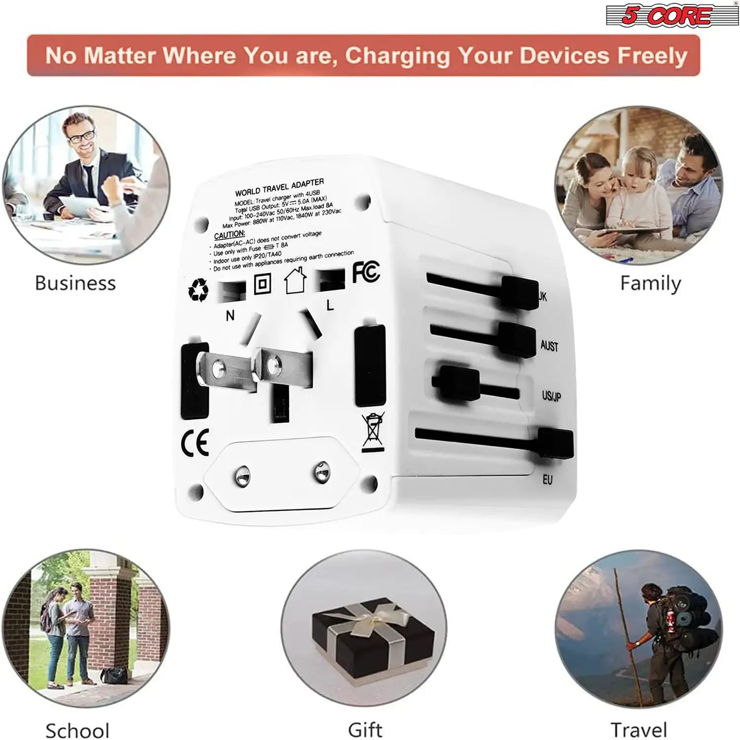 Universal Travel Adapter International Power Adapters 3 Pack Multicharger Plug w 4 USB Ports by Anti Spier