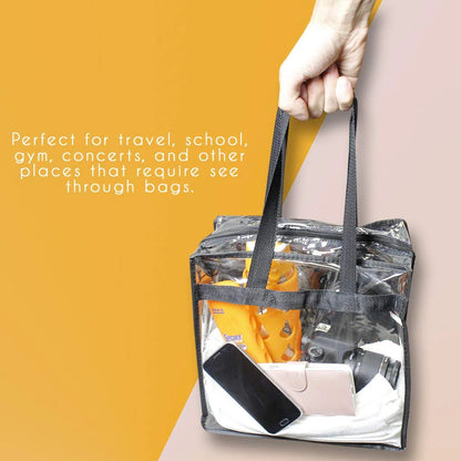 2x Clear PVC Tote Bag Women Large Transparent Handbag Zip Purse Stadium Security by Anti Spier
