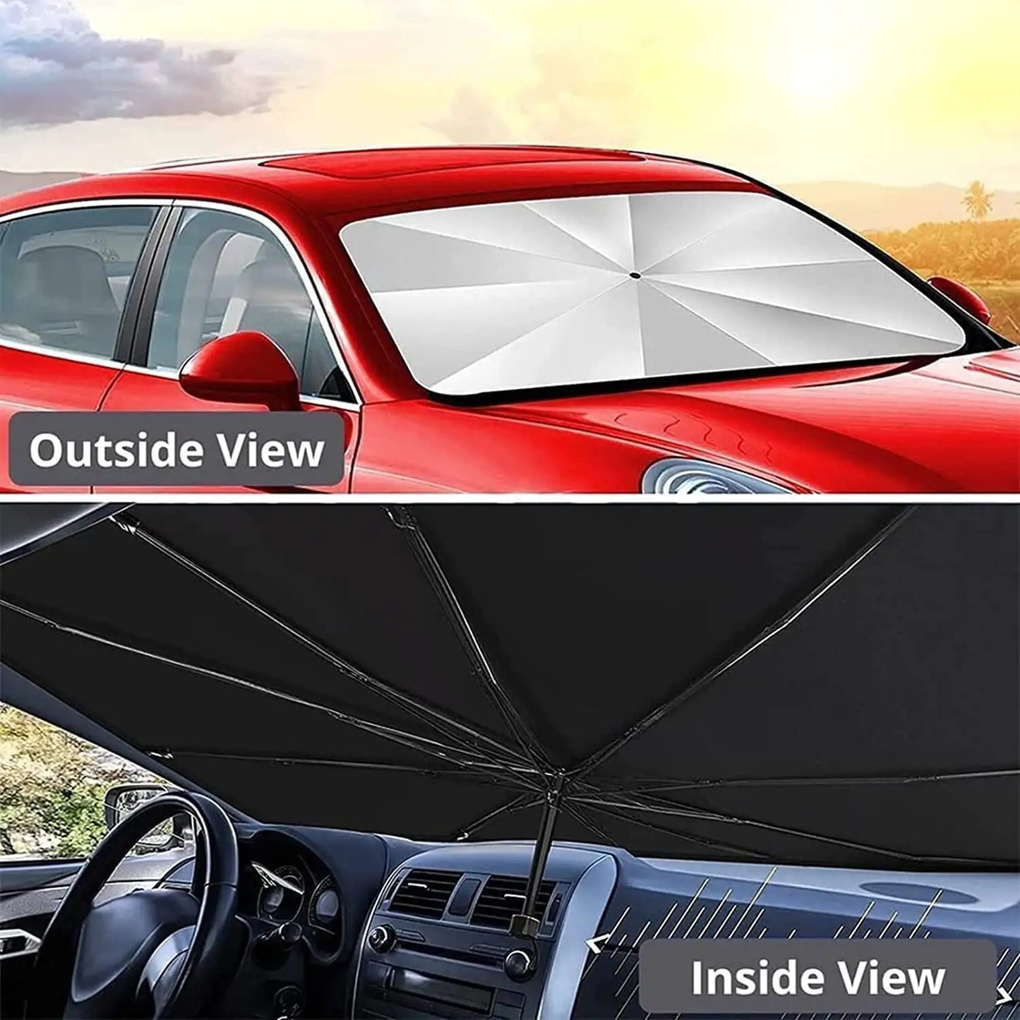 57" Car Windshield Sun Shade Foldable Umbrella Front Window Cover Visor Umbrella by Anti Spier