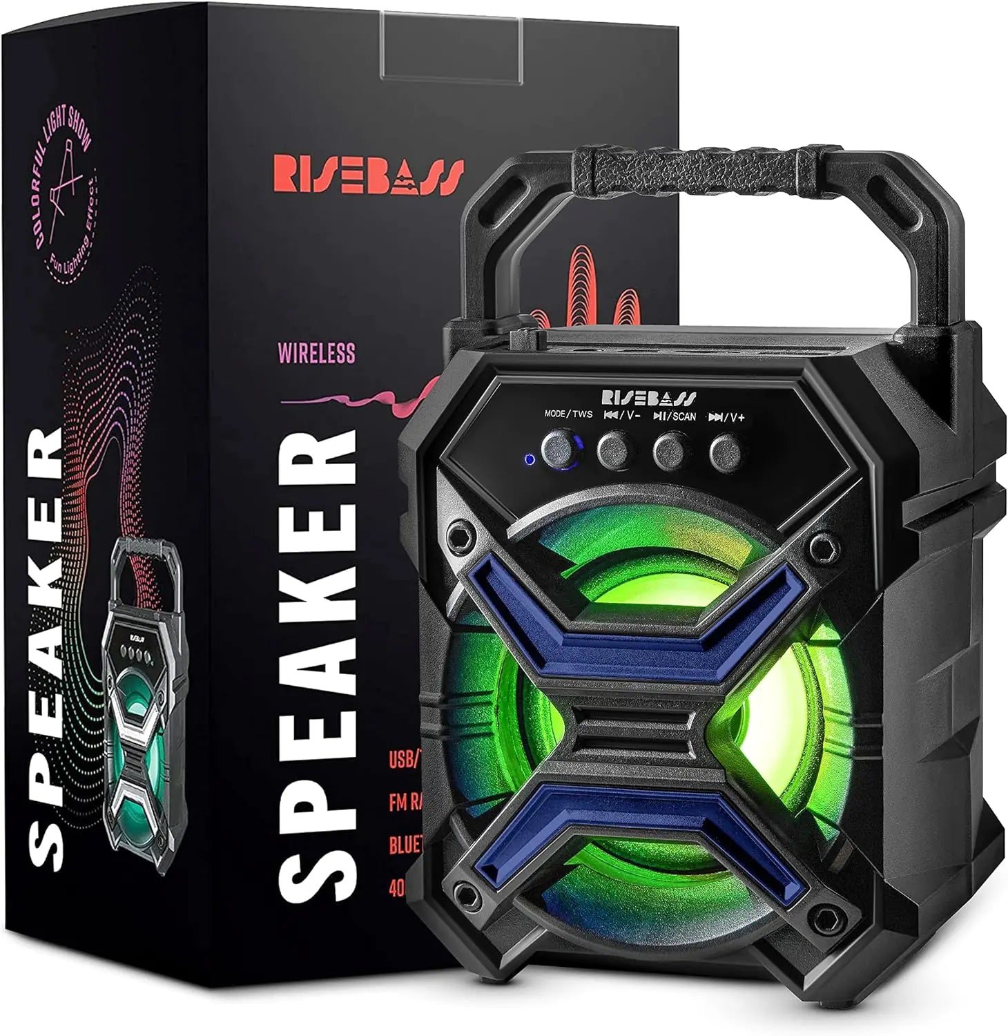 Portable Wireless Bluetooth Speaker with TWS Function - Rechargeable Bluetooth Speaker - LES flashing Lights by Anti Spier