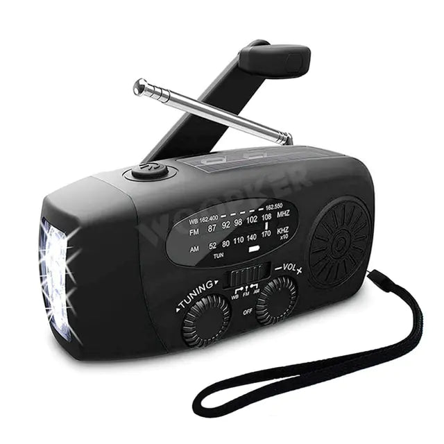Emergency Radio with Flashlight — Solar, Hand Crank & USB Powered by Anti Spier