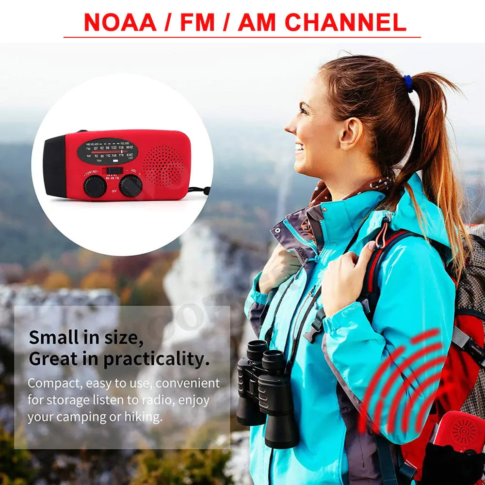 Emergency Radio with Flashlight — Solar, Hand Crank & USB Powered by Anti Spier