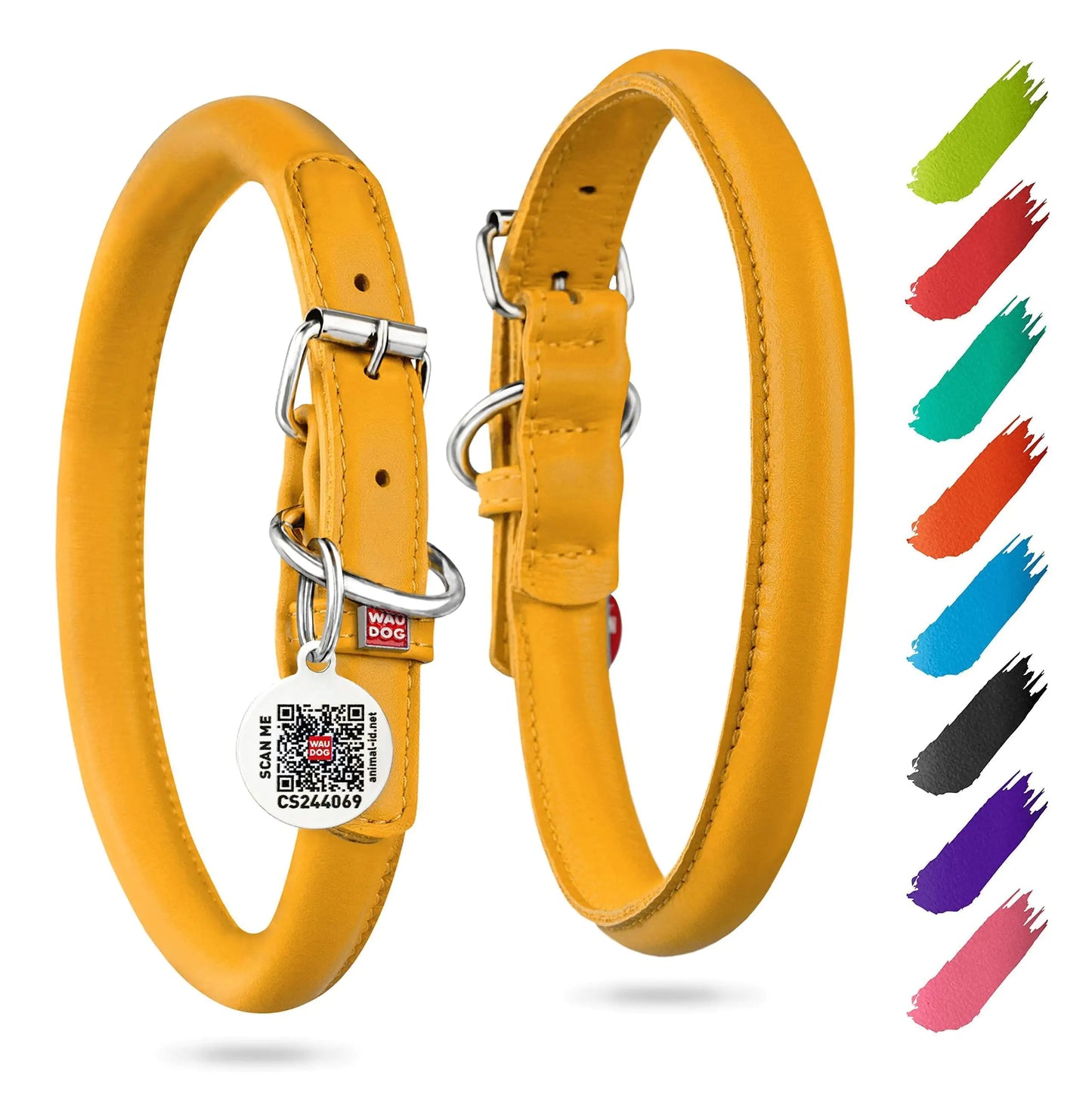 Ultra Soft Rolled Leather Dog Collar 2124 inch Neck Yellow Padded Dog Collars by Anti Spier
