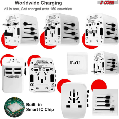 Universal Travel Adapter International Power Adapters 3 Pack Multicharger Plug w 4 USB Ports by Anti Spier