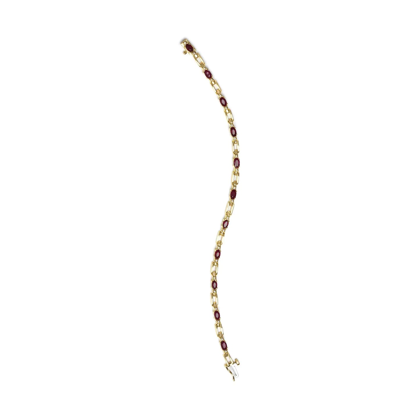 10K Yellow Gold Oval Ruby and 1/10 Cttw Diamond Bar Prong Set Bracelet (H-I Color, SI1-SI2 Clarity) - Size 7" by Anti Spier
