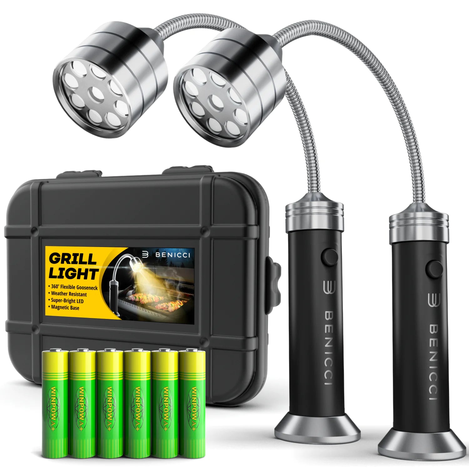 Flexible LED BBQ Grill Lights Set of 2 - The Perfect Grilling Accessories Light with 360-Degree Magnetic Base and Gooseneck - 100% Portable by Anti Spier