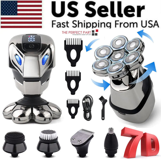 7D Cordless Shaver Hair Trimmer Men’s 5-In-1 Electric Head Shaver Razor Men Wet by Anti Spier