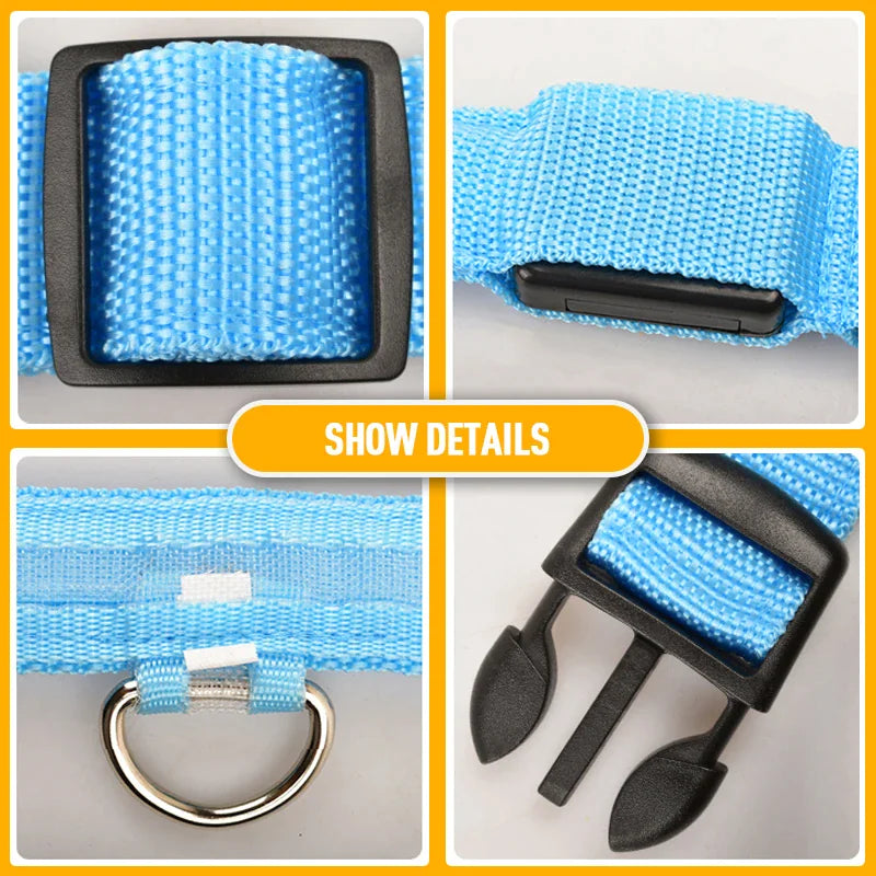 LED Adjustable Dog Collar Blinking Flashing Light Up Glow Pets Safety Waterproof by Anti Spier