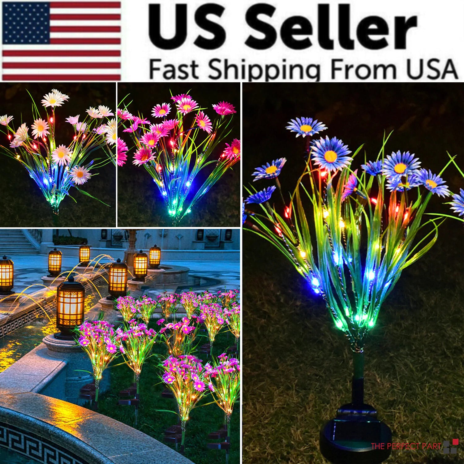 Solar Garden Lights LED Flower Stake Lamp Outdoor Yard Waterproof Patio Decor by Anti Spier