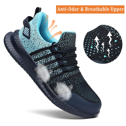 Steel Toe Shoes for Men and Women Comfortable Lightweight Work Safety Shoes Puncture Proof Slip Resistant Indestructible Sneakers Construction Work Utility Shoes 12 Women/10.5 Men Blue by Anti Spier