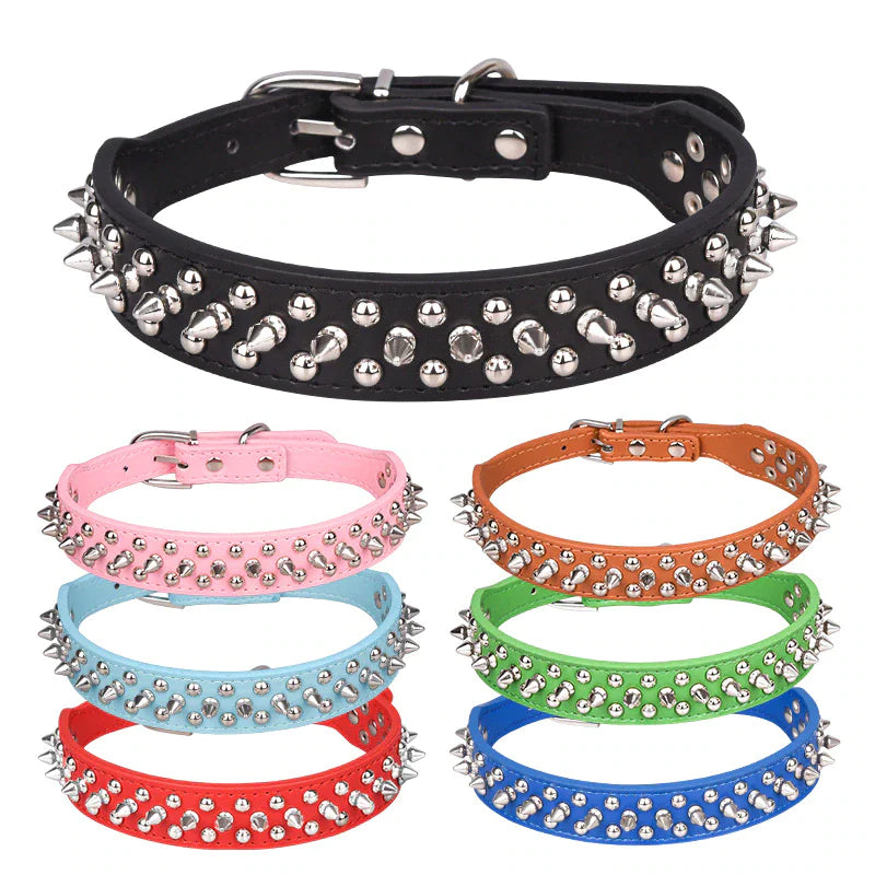 Spiked Studded Leather Dog Collar Rivets Pet Small Large Cat Pit Bull Adjustable by Anti Spier
