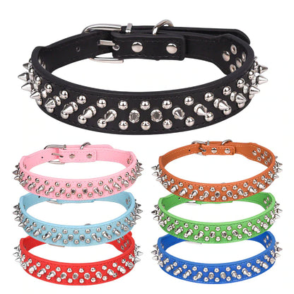 Spiked Studded Leather Dog Collar Rivets Pet Small Large Cat Pit Bull Adjustable by Anti Spier