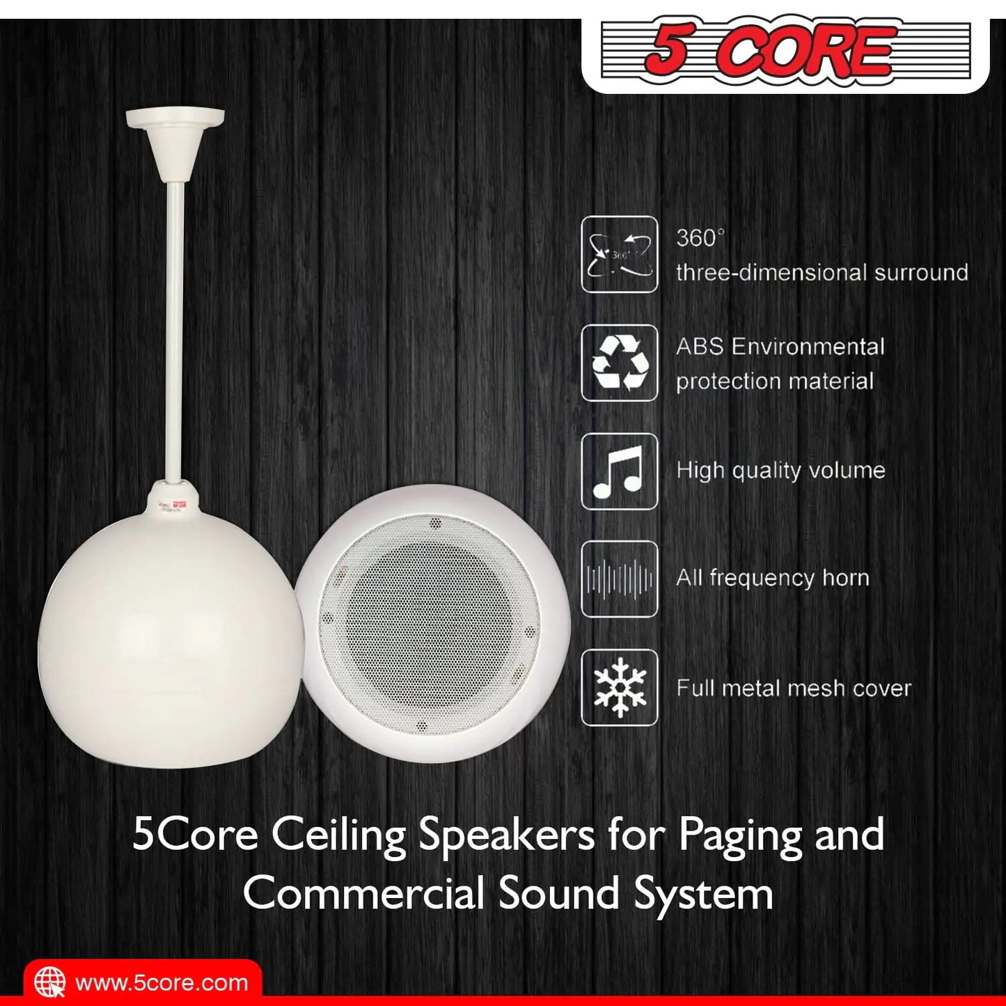 5Core Pendant Hanging Wall Speaker 15W Commercial Ceiling Mount speakers 8 Ohm Office Home Restaurant by Anti Spier