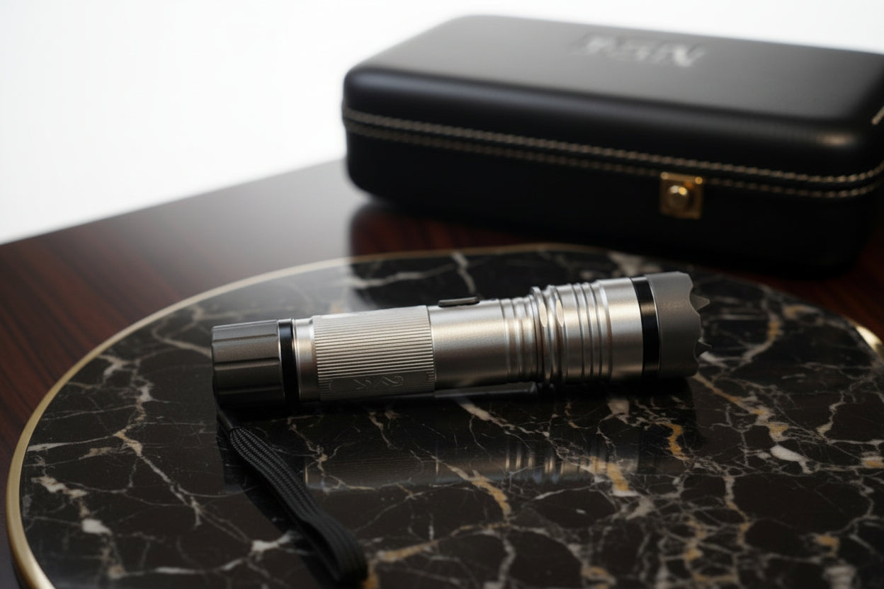 Silver Safety Flashlight Stun Shock Rechargeable Super Bright LED with Holster by Anti Spier