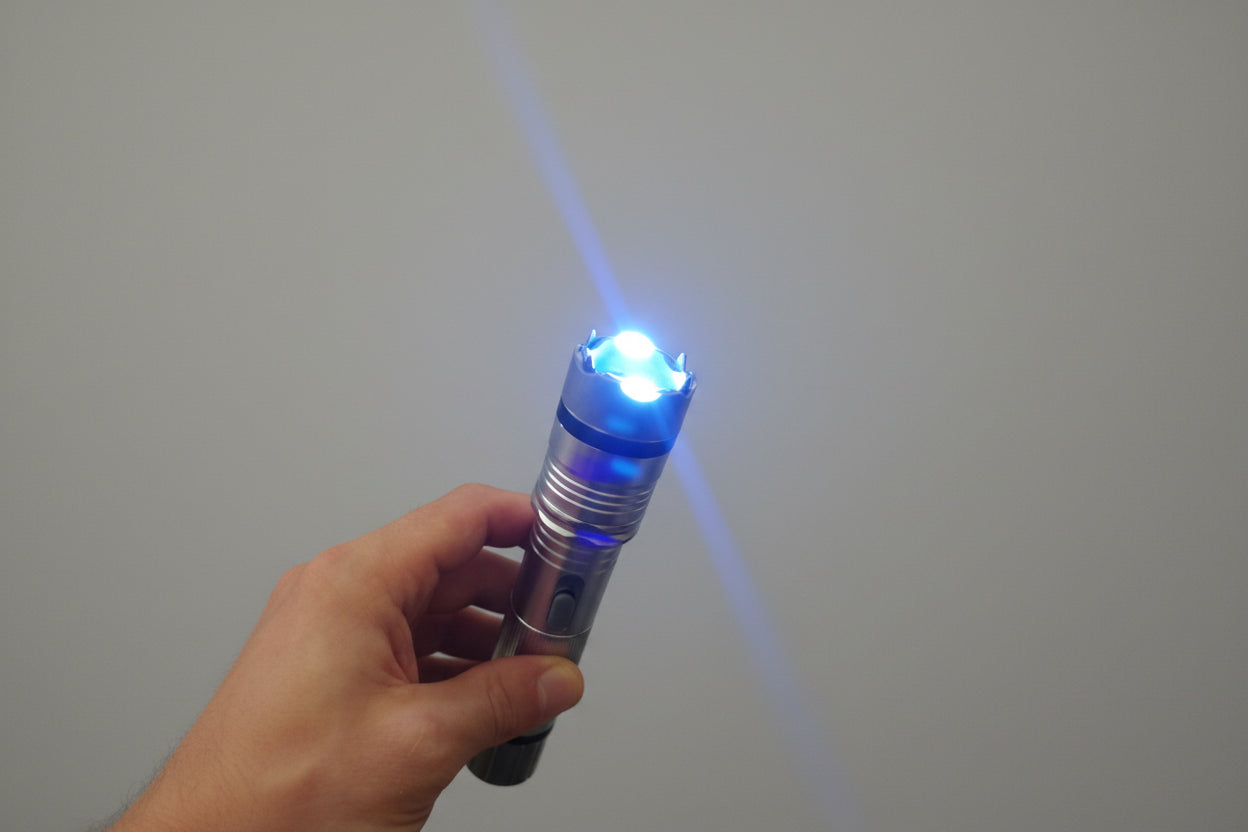 Silver Safety Flashlight Stun Shock Rechargeable Super Bright LED with Holster by Anti Spier