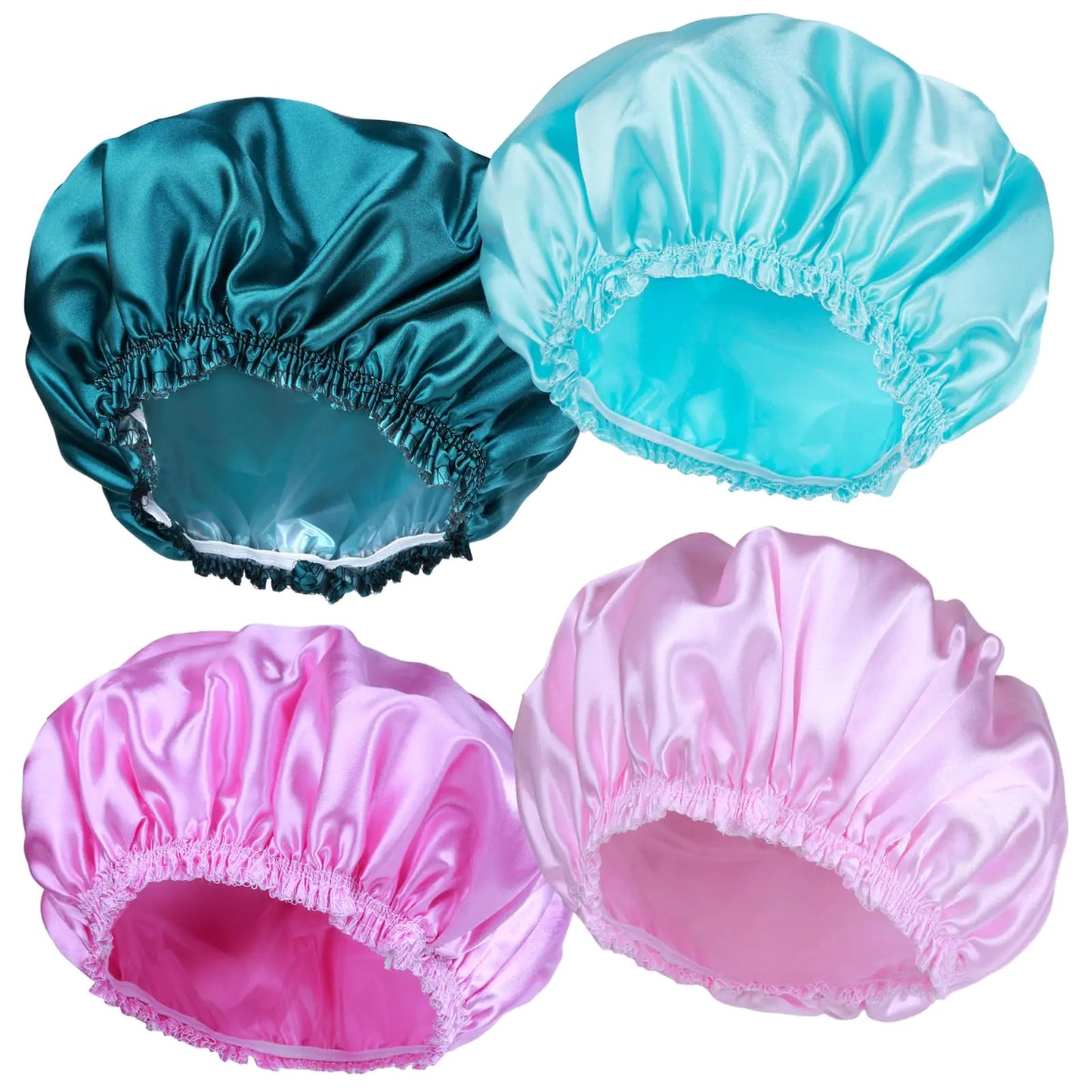 Shower Caps for Women, 4 PCS Elastic and Reusable Bath Caps, Double Waterproof Layers Shower Cap, Bathing Shower Caps, Environmental Protection Hair Bath Hat - Solid Color Solid Color 4 PCS/Set by Anti Spier