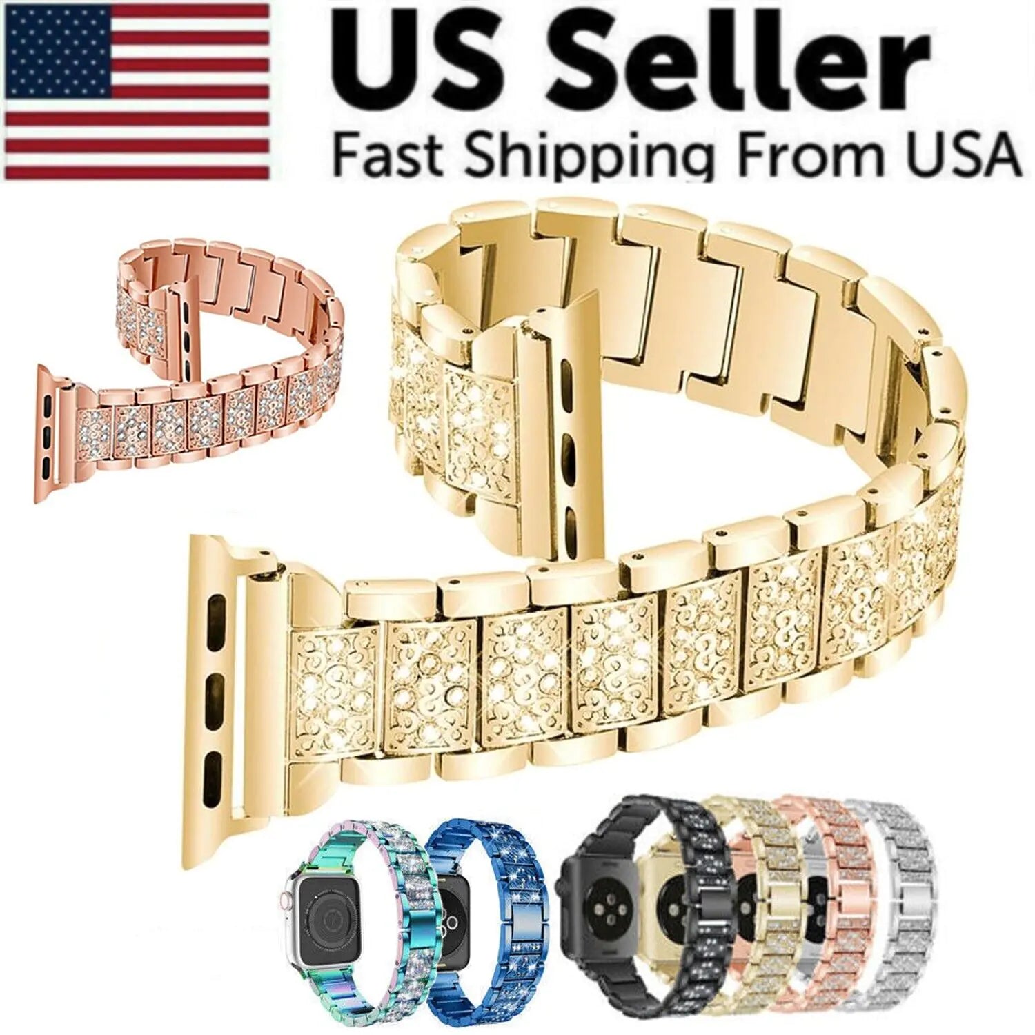 Crystal Bling Band Case iWatch Strap For Apple Watch Ultra Series 8 7 SE 6 5 4 3 by Anti Spier